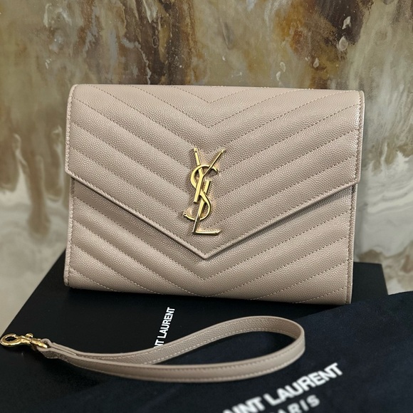 Saint Laurent Cassandre Matelasse Flap Pouch Wristlet - Beige - Picture 10 of 10